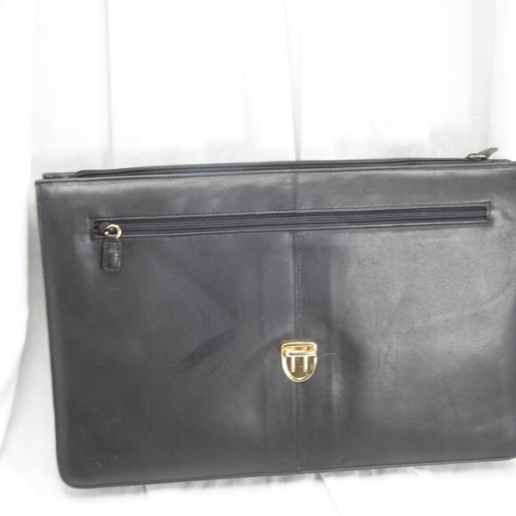 Brief case, black faux leather, gold clasp, Lisa Loren, beautiful,  versatile - Picture 3 of 6